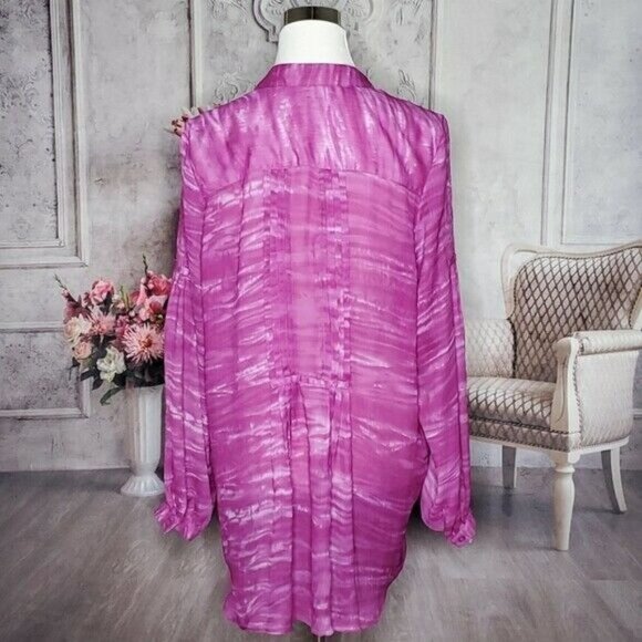 𝅺LANE Bryant Pink Mock Neck Ruffle Front Long Sleeve Tunic Top Plus Size 14/16 - Picture 11 of 14